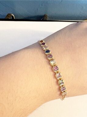 Emerald Cut Sapphire Paperclip Chain Bracelet